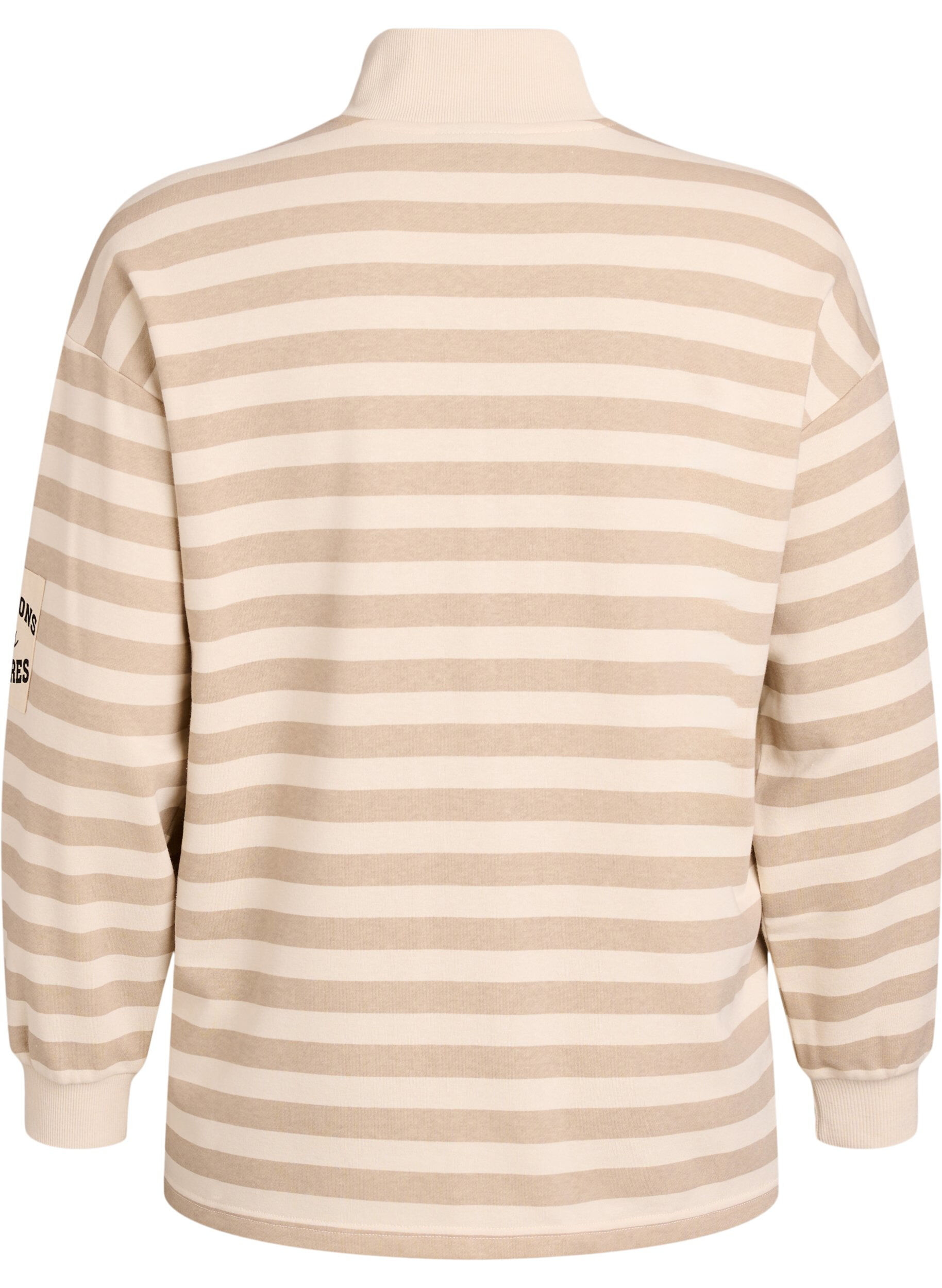 Zizzi Gestreept sweatshirt met hoge col en ritssluiting, Beige, Packshot image number 1