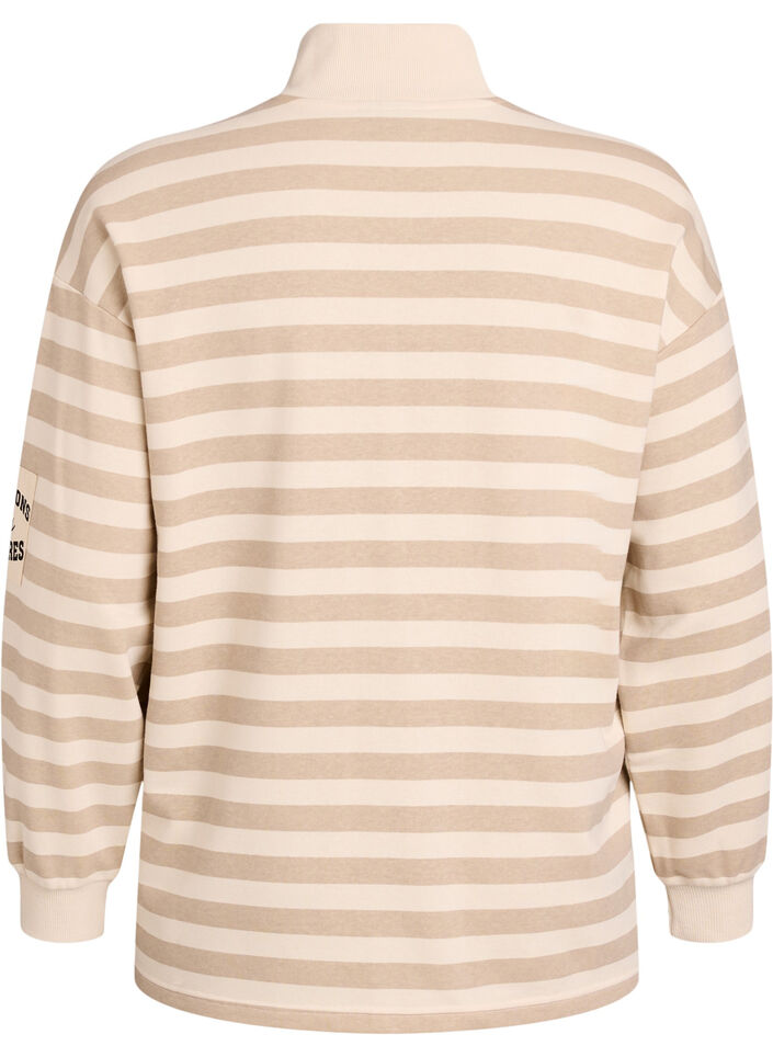 Gestreept sweatshirt met hoge col en ritssluiting, Beige, Packshot image number 1