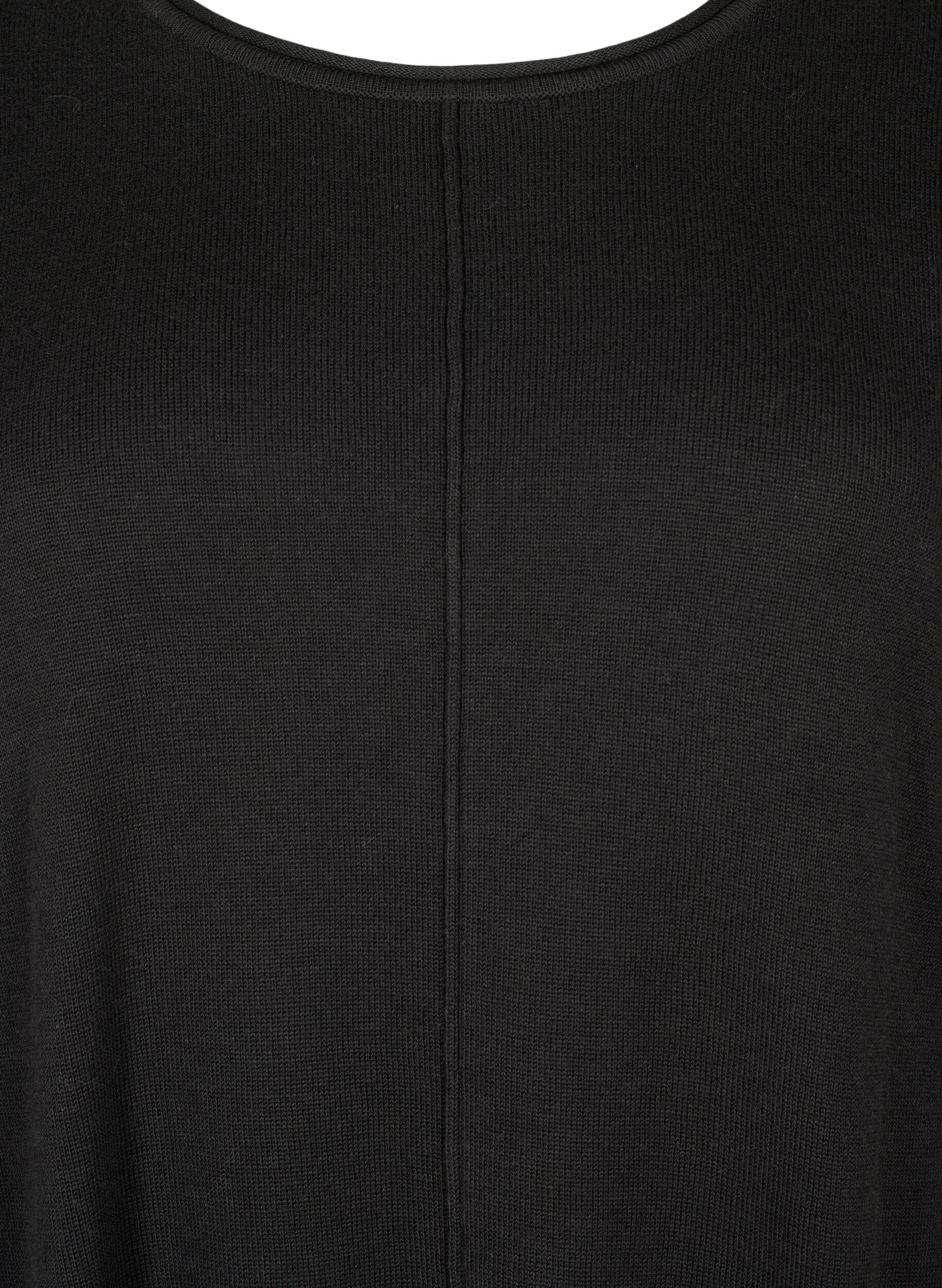 ZizziGebreide blouse gemaakt van katoen en viscose., Zwart, Packshot image number 2