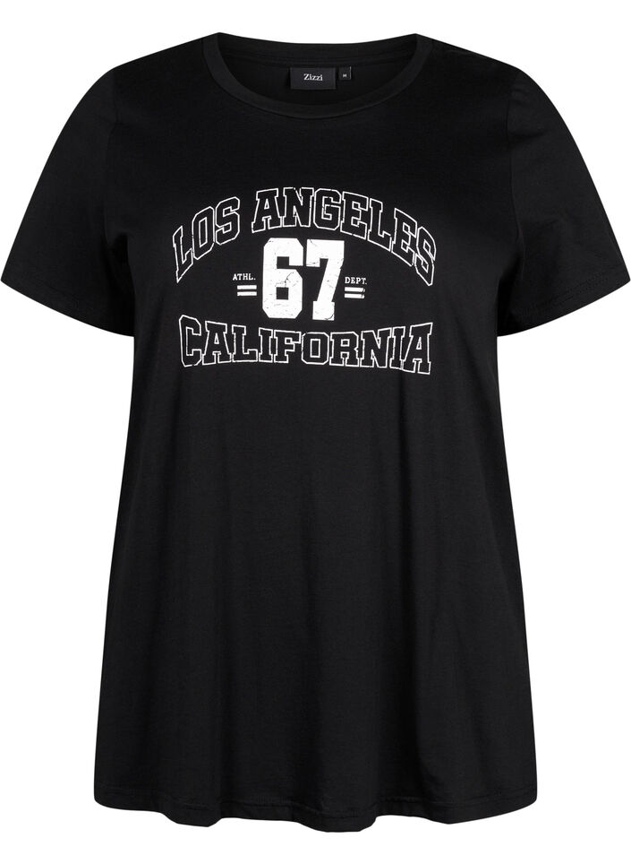 Katoenen t-shirt met opdruk op de voorkant, Black LOS ANGELES, Packshot image number 0