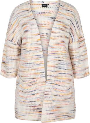 Gemêleerd gebreid vest met cropped mouwen, Multi Color, Packshot image number 0