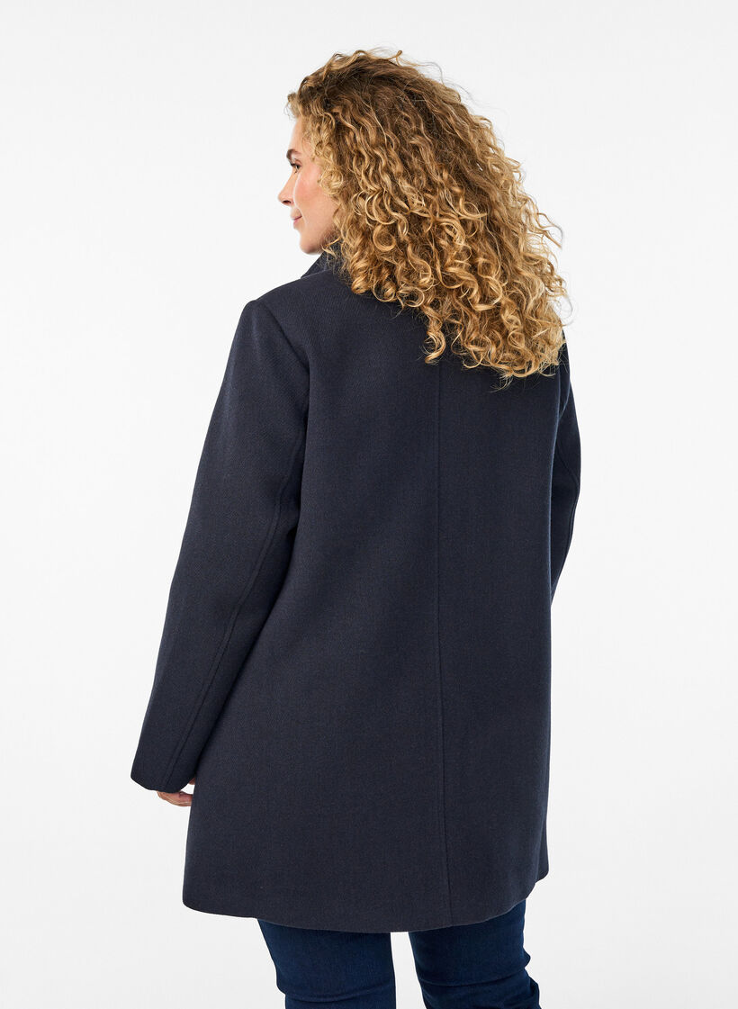 A-lijn jas met gouden knopen, Blauw, Model image number 2