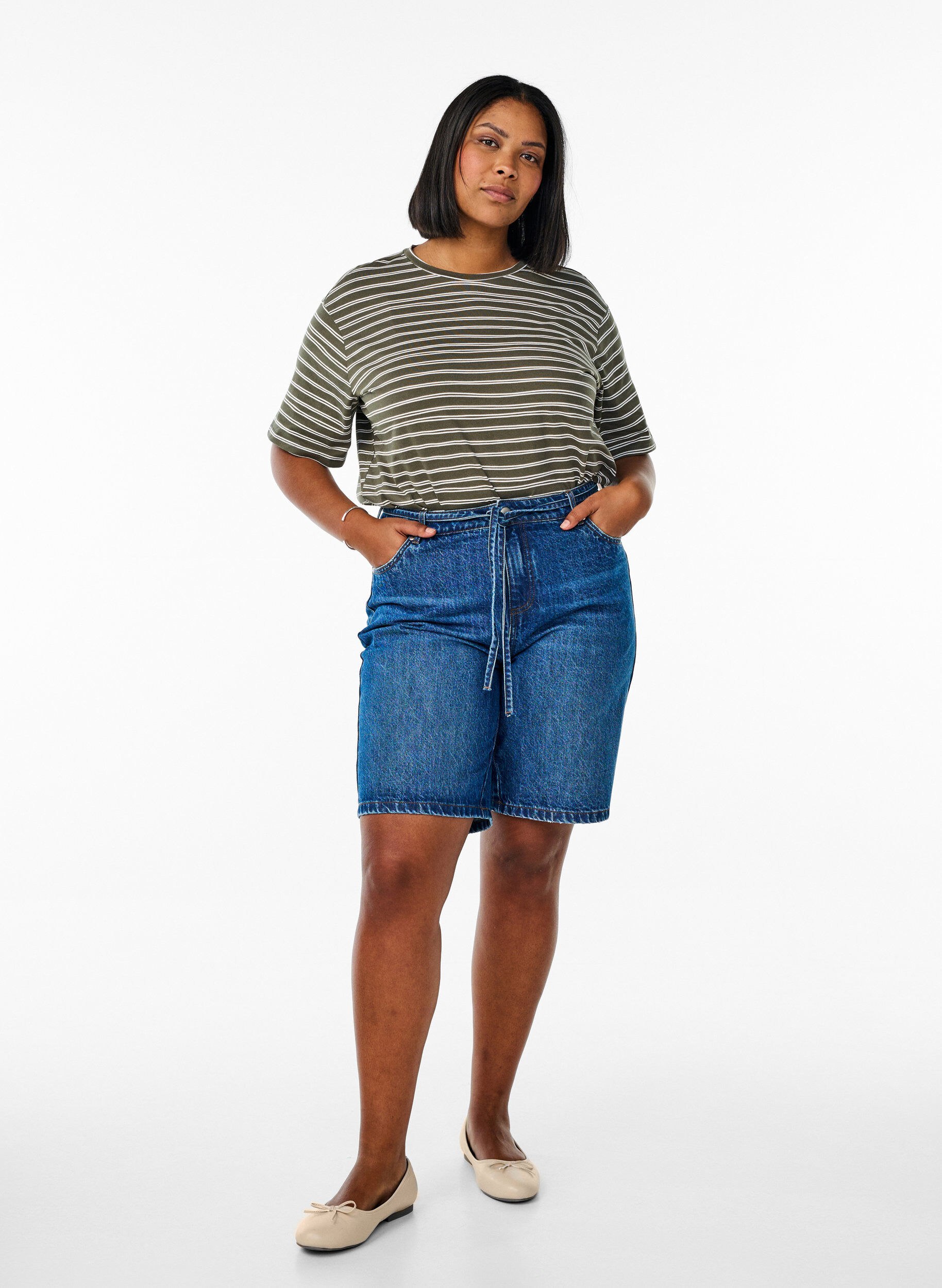 Zizzi Gestreepte T-shirt, Groen, Model image number 1