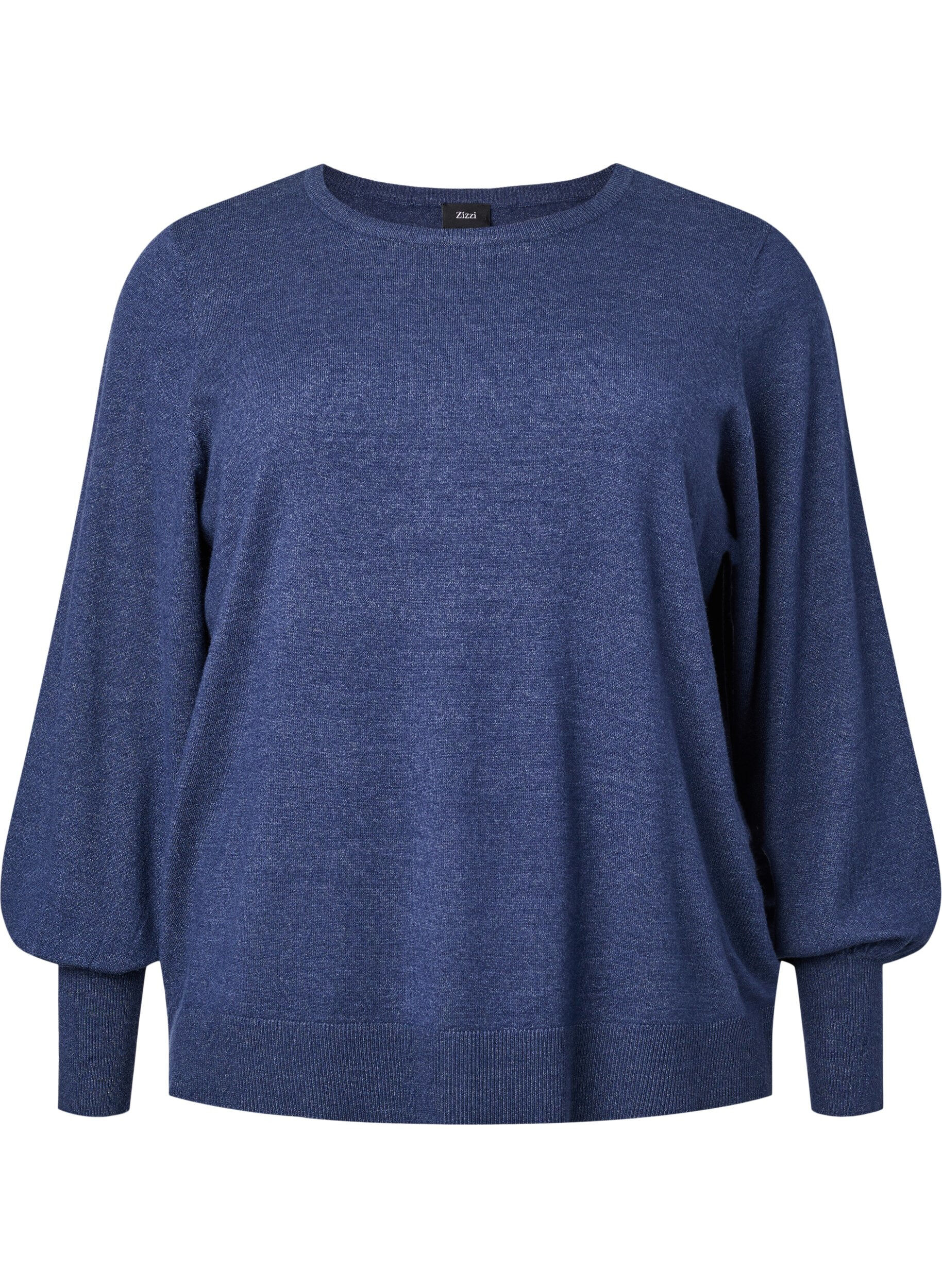Zizzi Gebreide blouse van viscose met ballonmouwen, Dress Blues Mel., Packshot image number 0