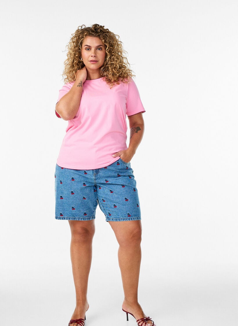 Geborduurde denim shorts, Blauw, Model image number 1