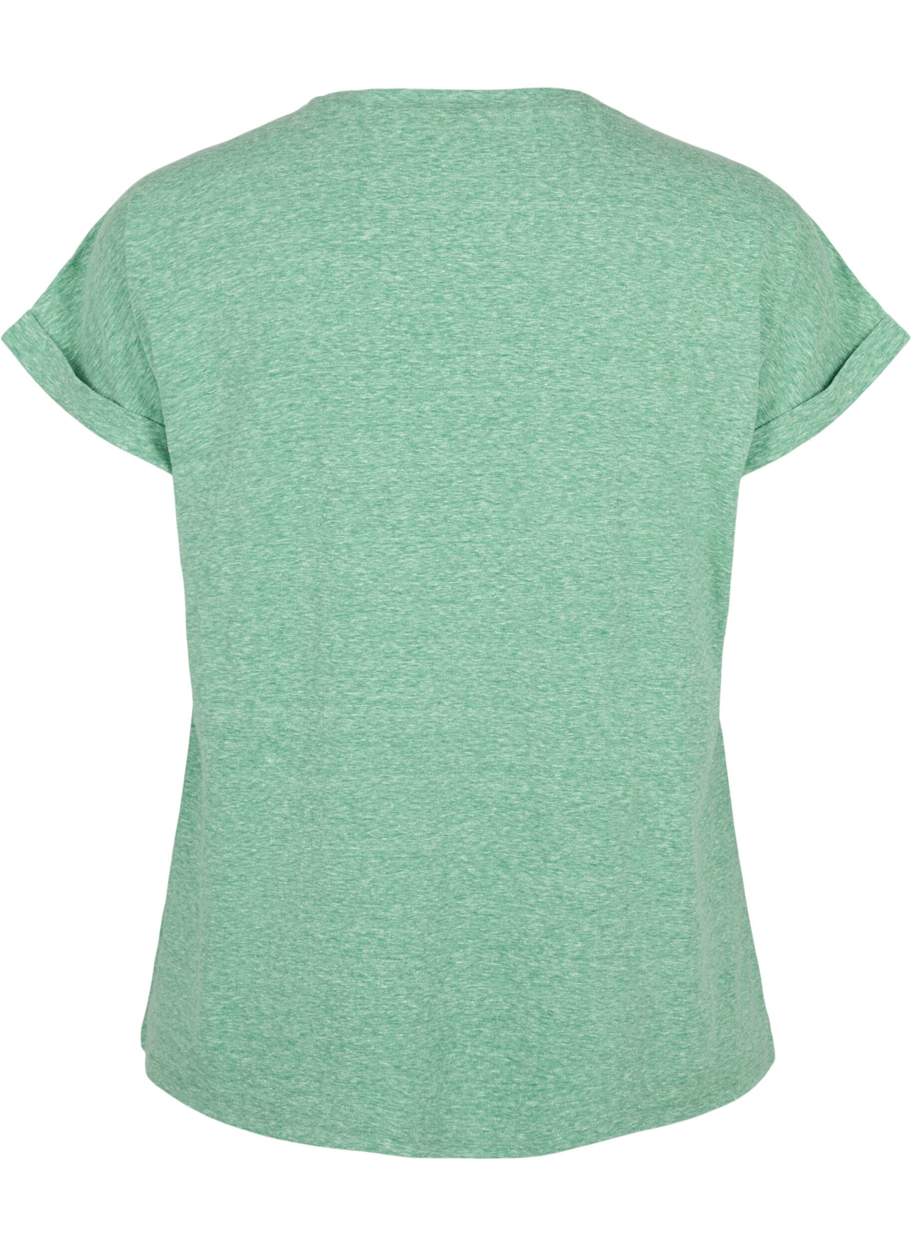 Zizzi Gem&ecirc;leerd T-shirt met korte mouwen, Groen, Packshot image number 1