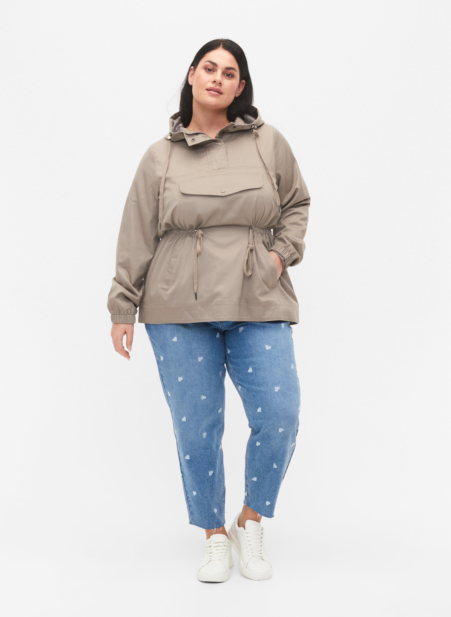 Zizzi Anorak met capuchon en zak, Moon Rock, Model image number 2