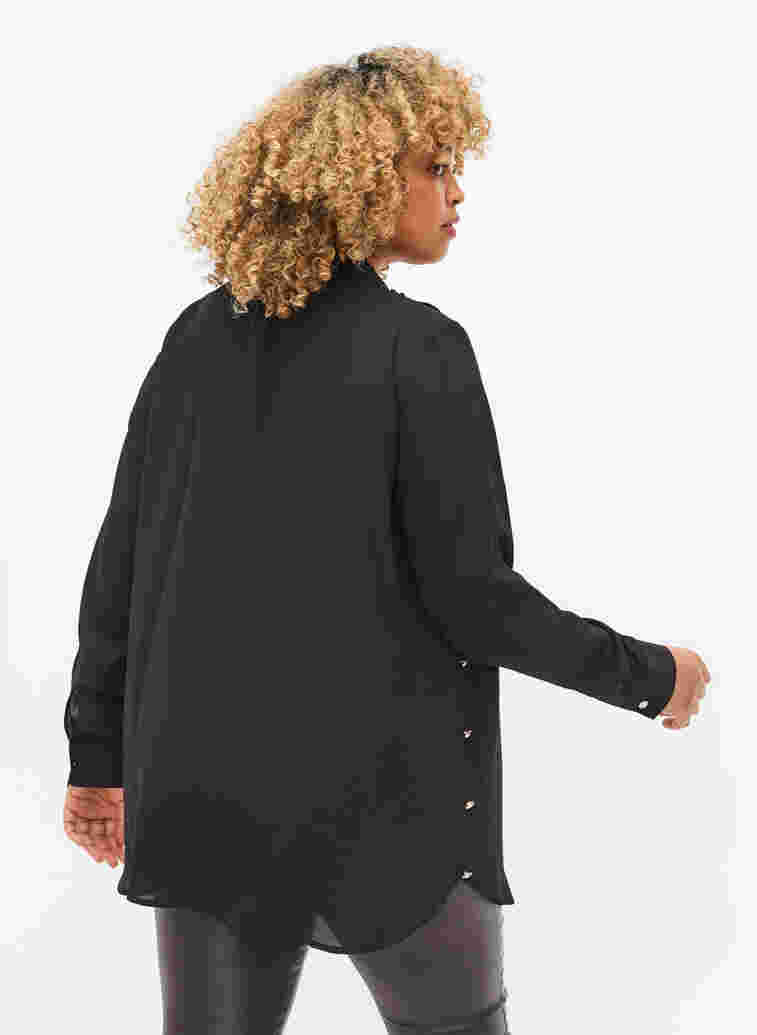 Overhemd met lange mouwen en rucheskraag, Black, Model image number 1