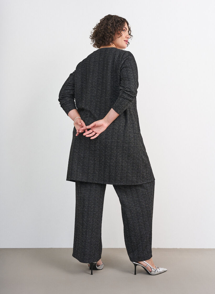 Straight-fit boucl&eacute; broek, Zwart, Model image number 1