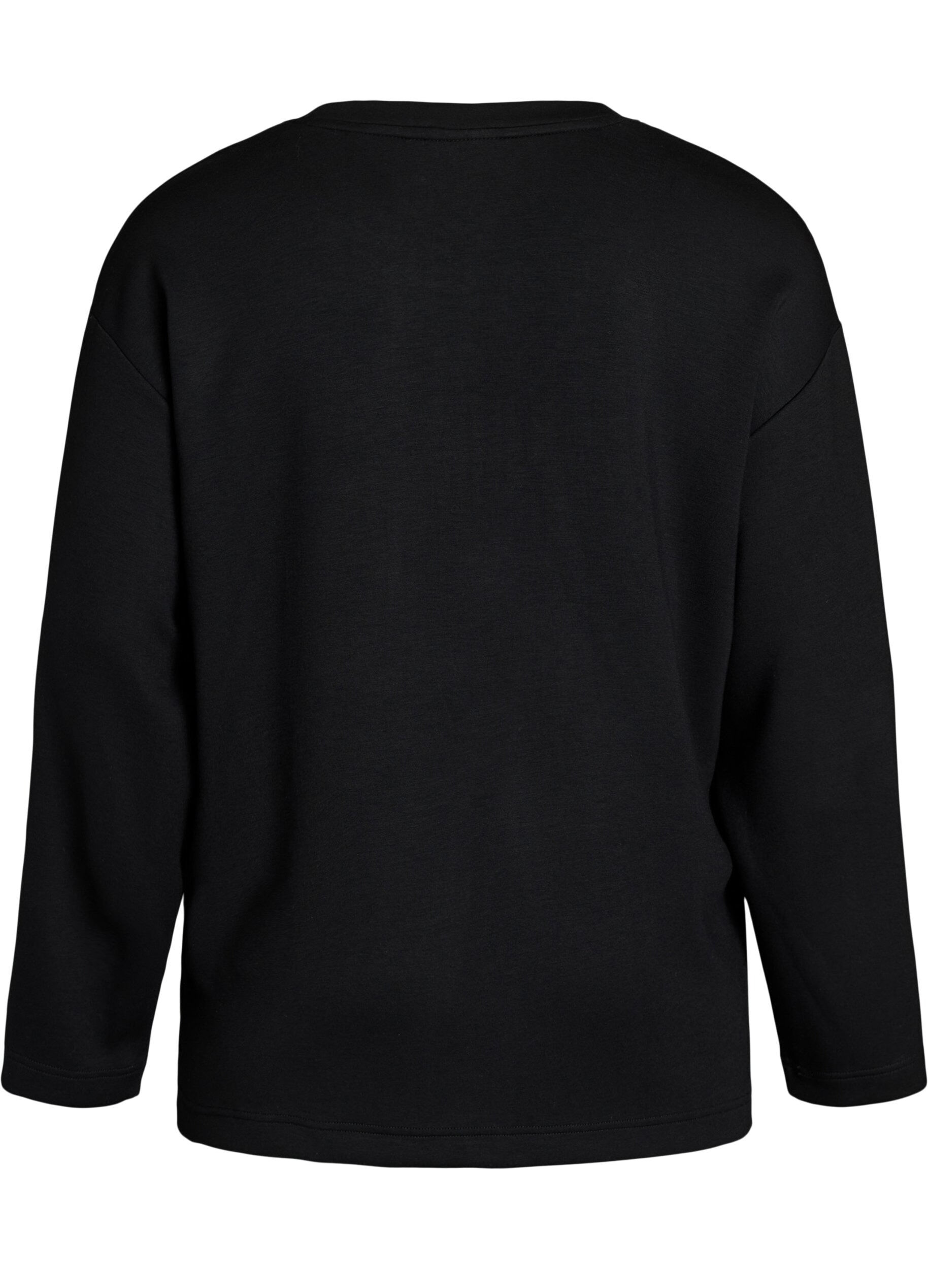 ZizziJersey blouse met een diagonale ruchesdetail, Zwart, Packshot image number 1