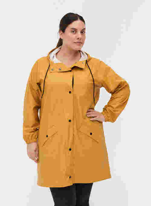 Regenjas met capuchon en knoopsluiting, Spruce Yellow, Model