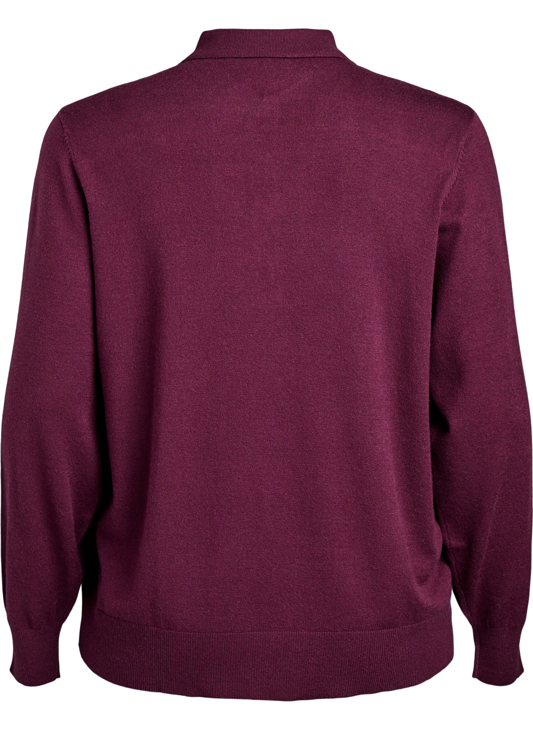 Zizzi Strik blouse met kraag, Donker Bordeaux, Packshot image number 1