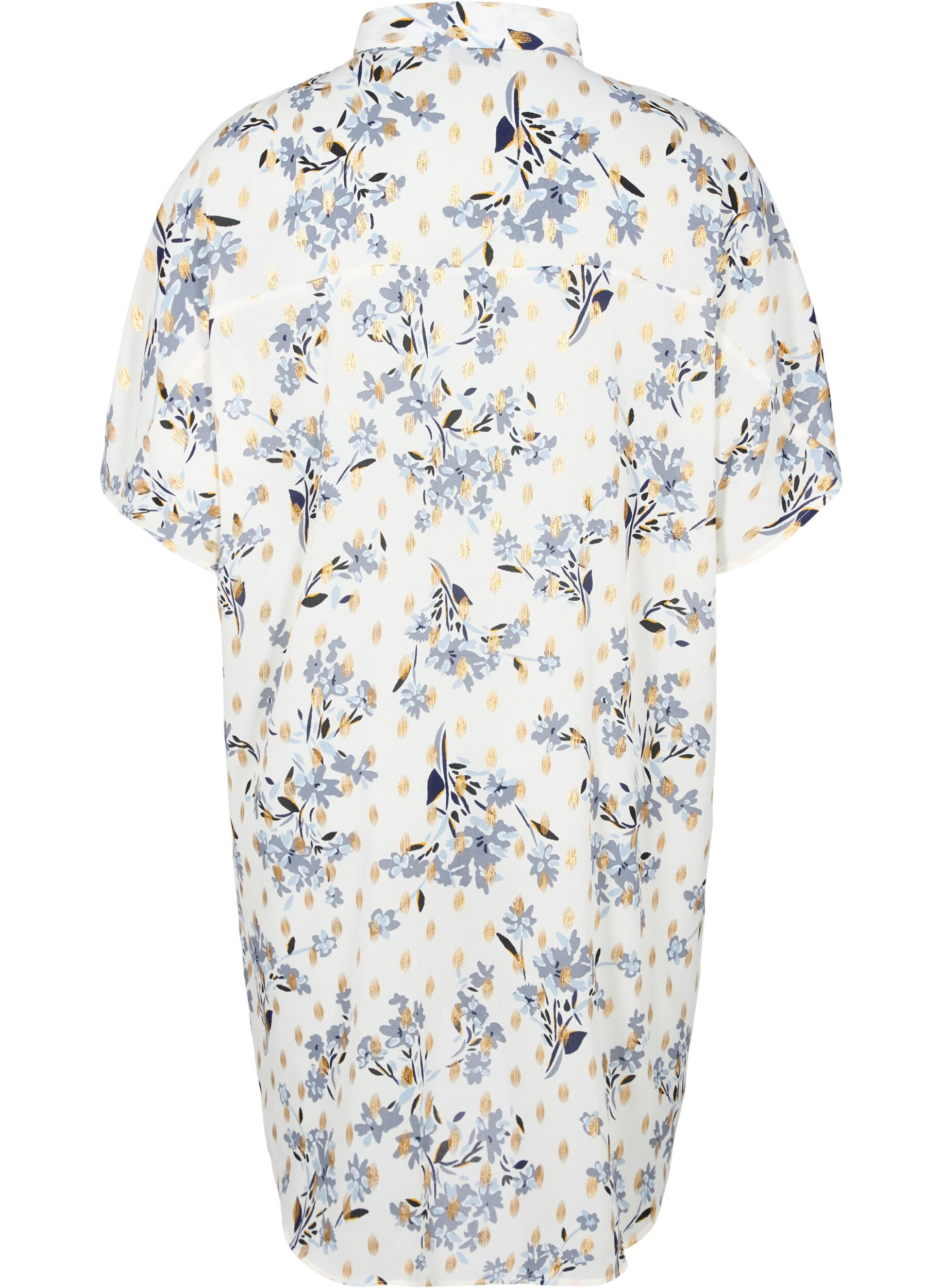 Zizzi Lang shirt met bloemenprint, White Flower/Gold, Packshot image number 1