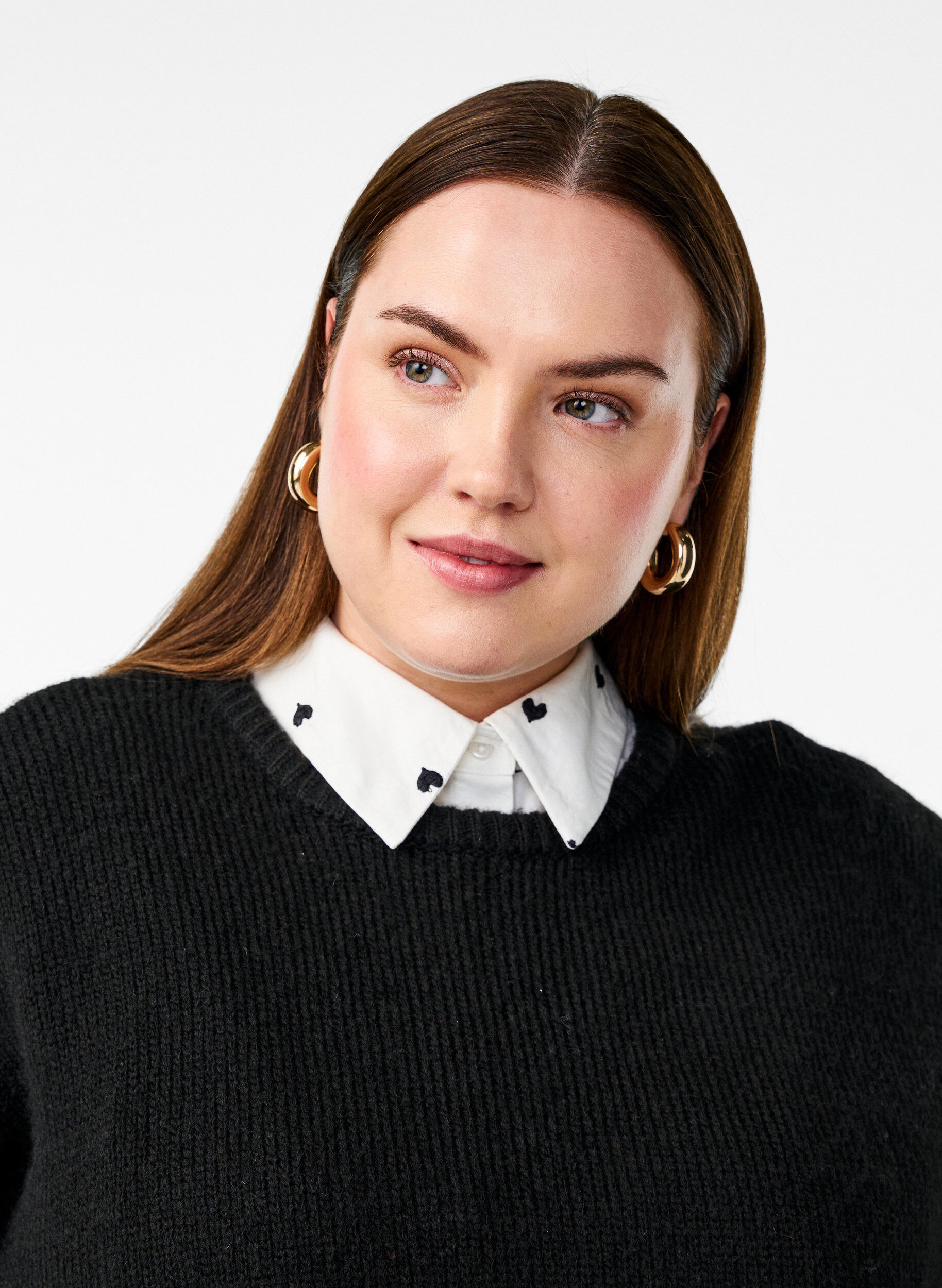 Zizzi Losse kraag met geborduurde hartjes, White, Model image number 0