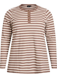 Gestreepte jersey blouse met een geribde textuur, Vanille