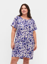 Bedrukte jurk met korte mouwen, Purple Small Flower, Model
