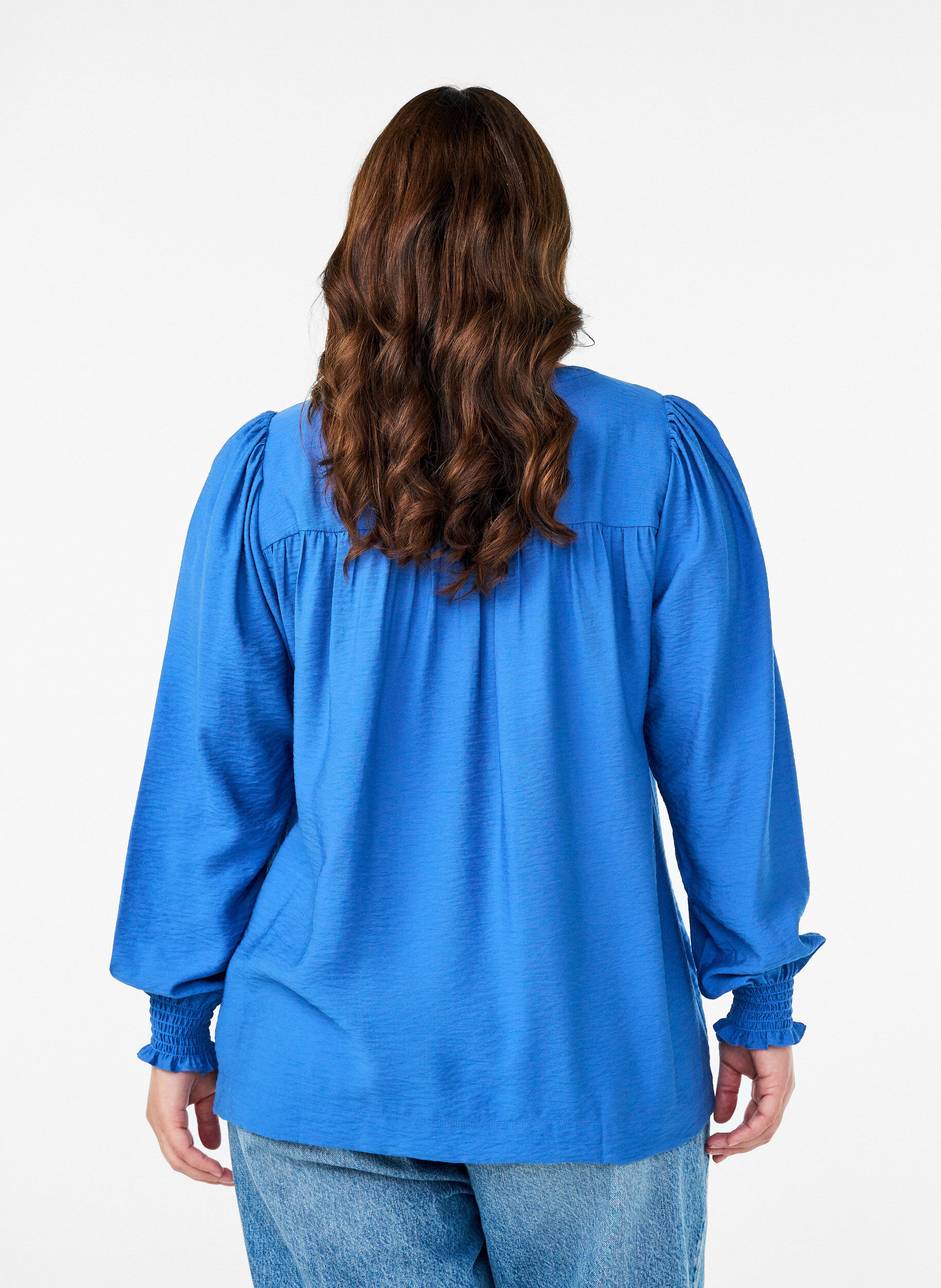 Zizzi Viscose blouse met smock en geplooide details, Blauw, Model image number 2