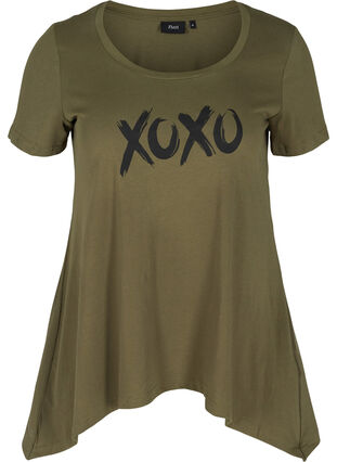 Katoenen t-shirt met korte mouwen en a-lijn, Ivy Green XOXO, Packshot image number 0