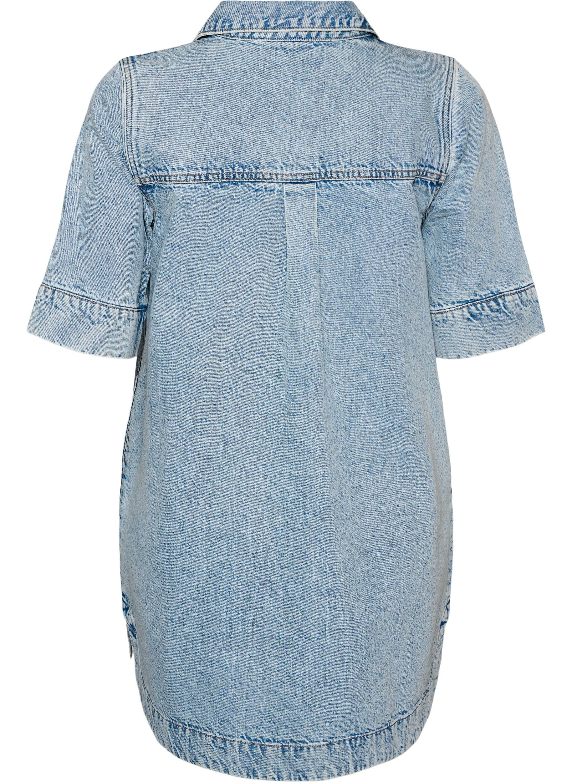 Zizzi Kortemouwen denim jurk met kraag en knoopsluiting, Blauw, Packshot image number 1