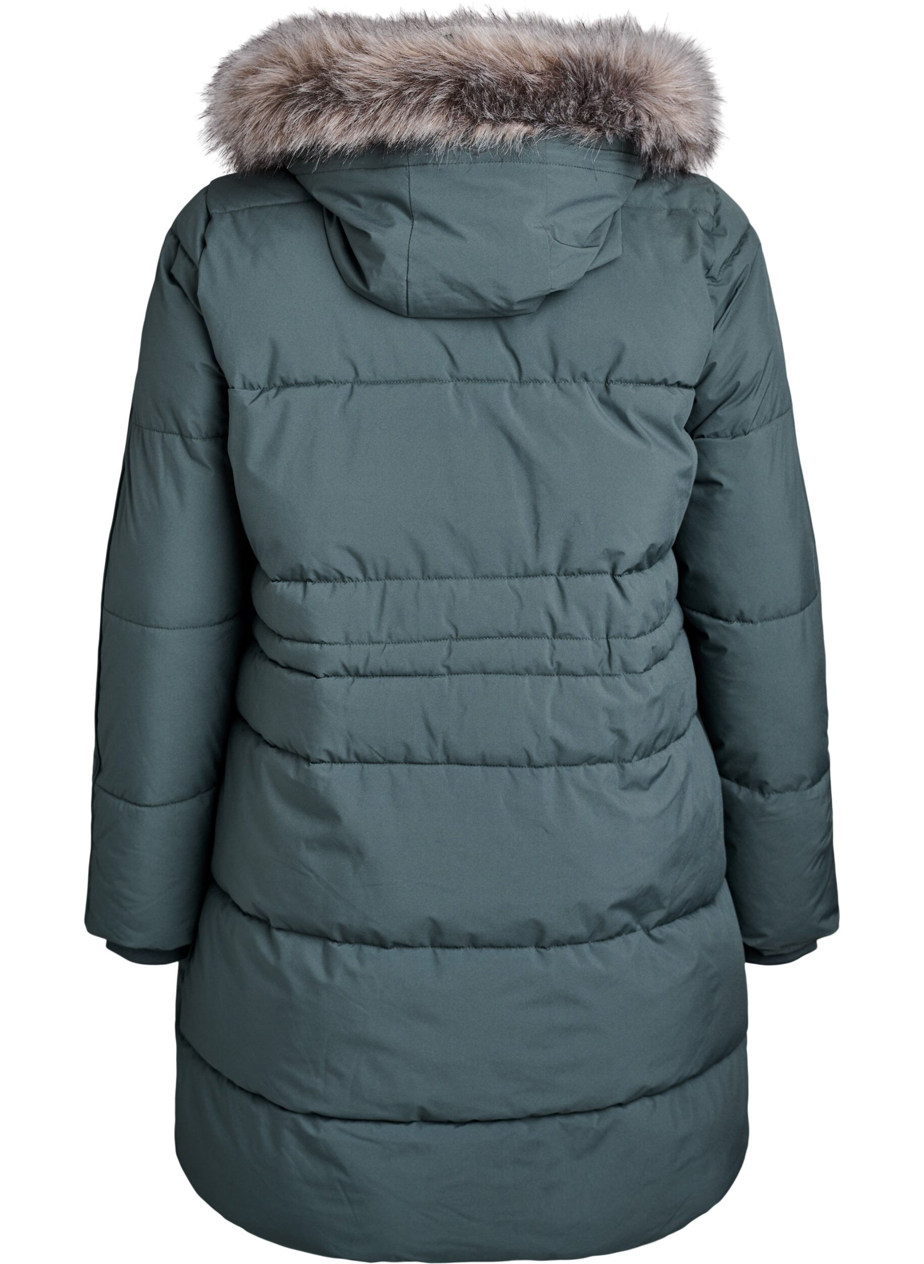 Zizzi Waterafstotende parka met imitatiebontkraag, Groen, Packshot image number 1