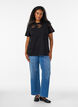 Katoenen T-shirt met kanten applicaties, Zwart, Model image number 1