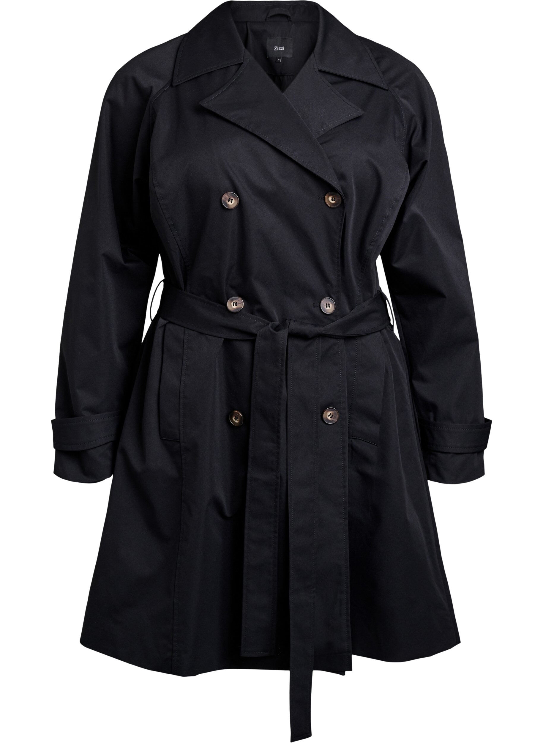 Zizzi Halflange trenchcoat met ceintuur, Black, Packshot image number 0