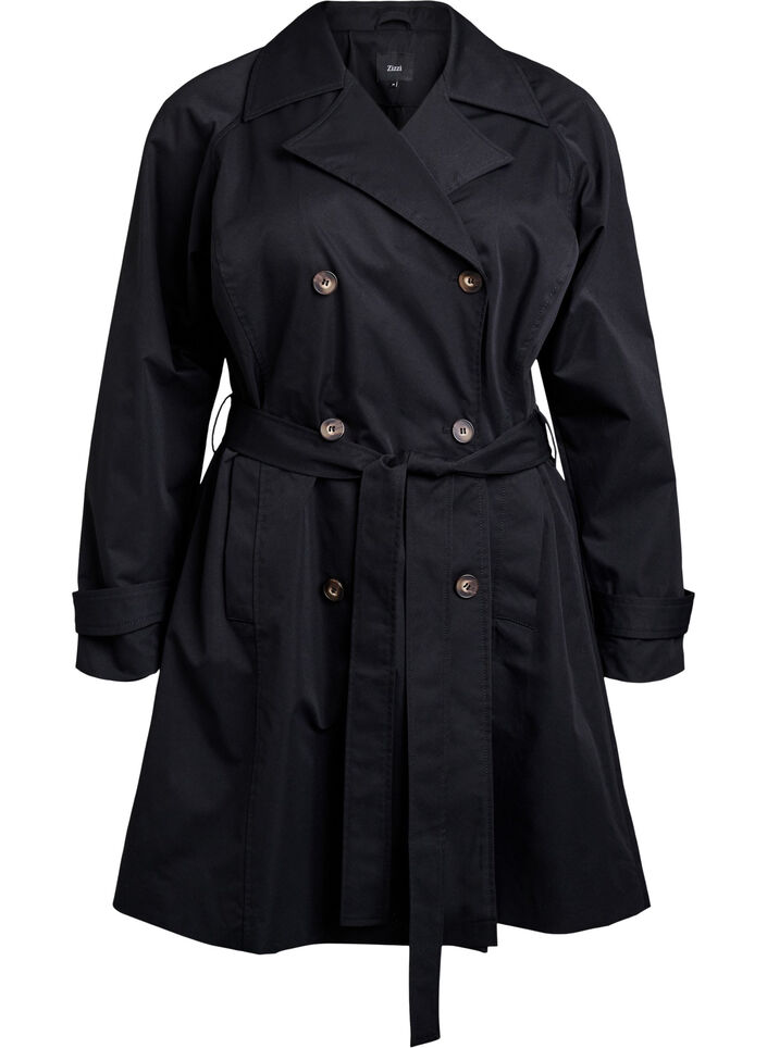 Halflange trenchcoat met ceintuur, Black, Packshot image number 0