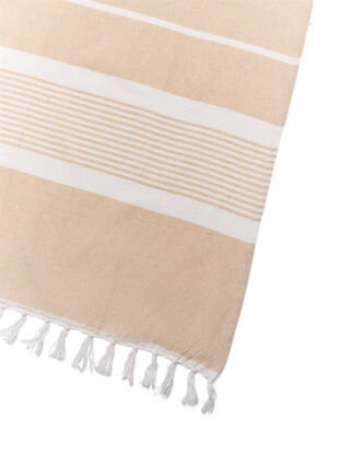 Gestreepte handdoek met franjes, Light Beige Melange, Packshot image number 2