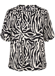 Blouse met korte mouwen en zebraprint, Zwart