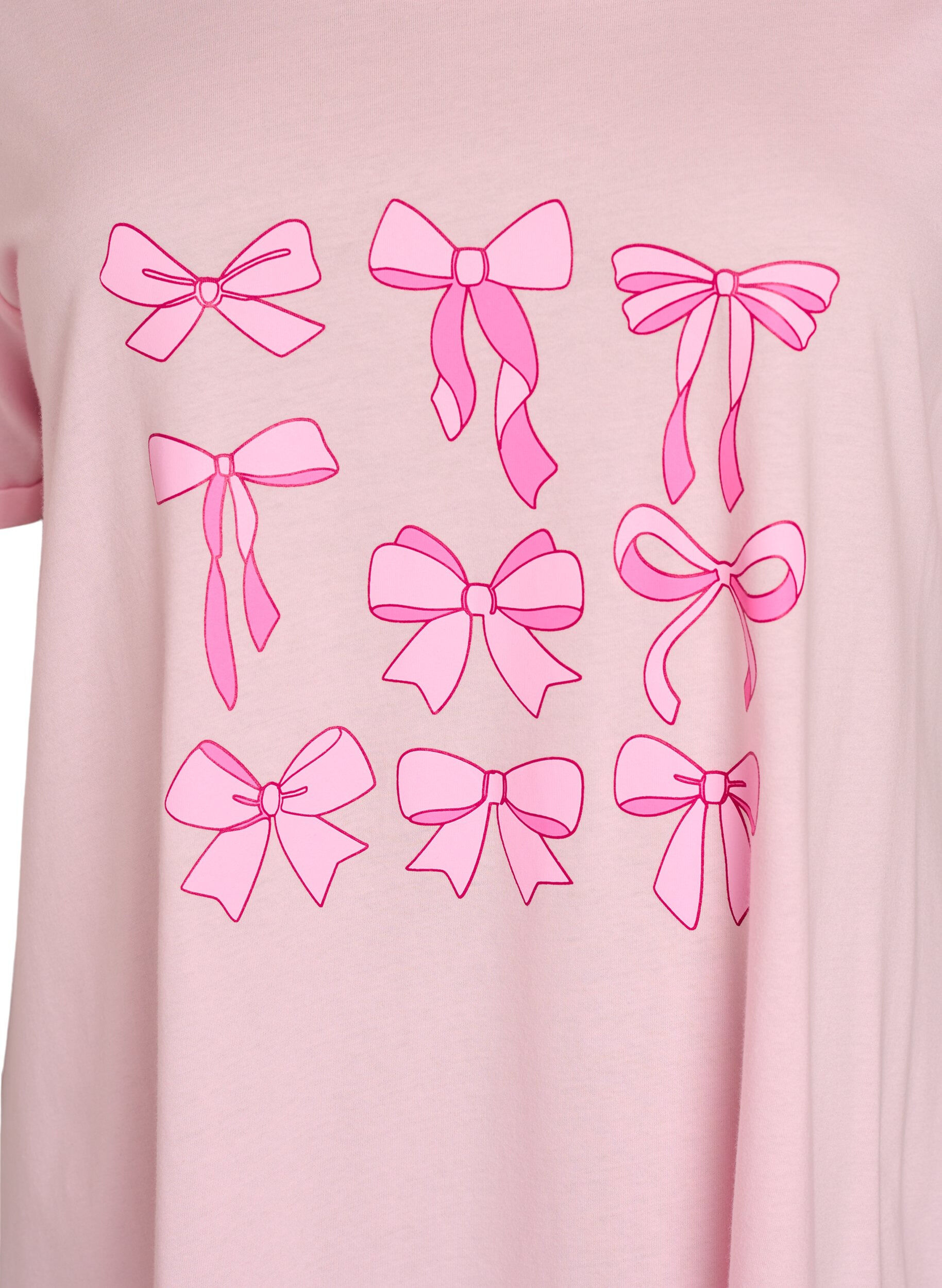 Zizzi Nachtjapon met korte mouwen van biologisch katoen, Roze, Packshot image number 2