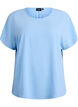 Blouse met korte mouwen en een ronde halslijn, Blauw, Packshot image number 0