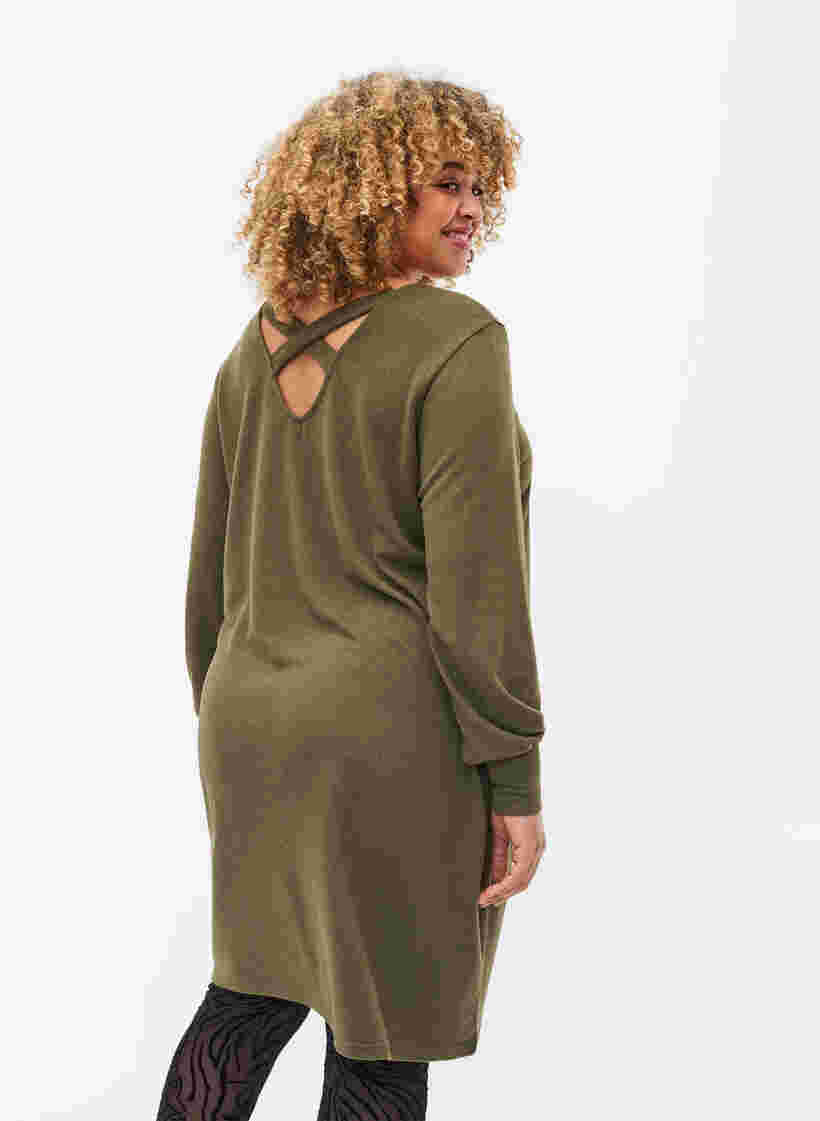 Jurk met lange mouwen en rugdetail, Ivy Green Mel., Model image number 1