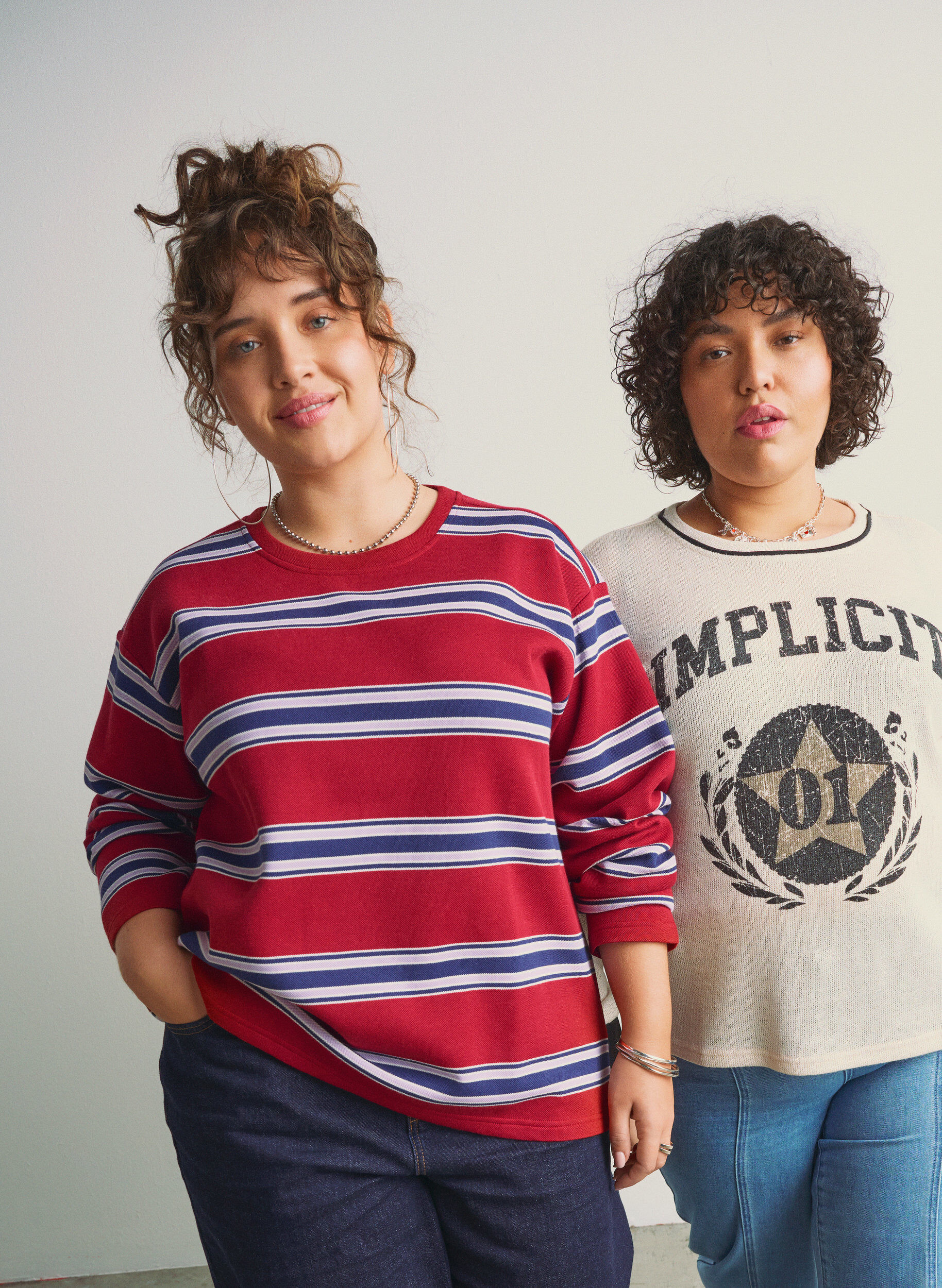 Zizzi Jersey blouse met brede strepen, Rood, Image image number 0