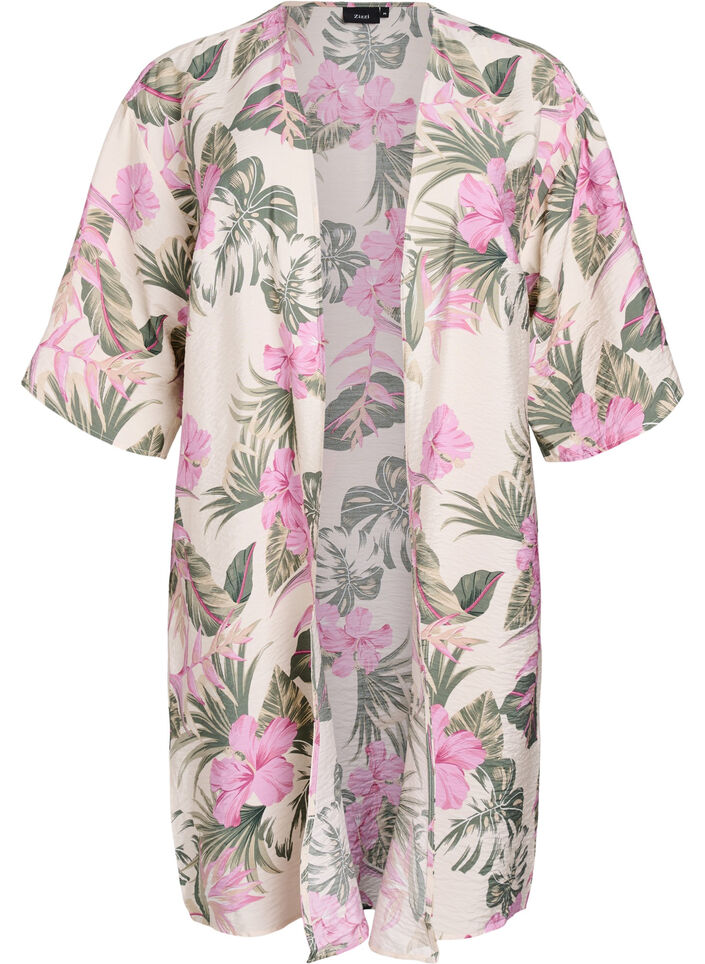 Kimono van viscose met 3/4 mouwen, Vanille, Packshot image number 0