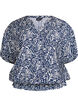 Blouse met korte mouwen en een rucherand, Blauw, Packshot image number 0