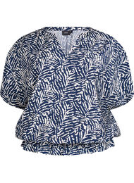 Blouse met korte mouwen en een rucherand, Blauw