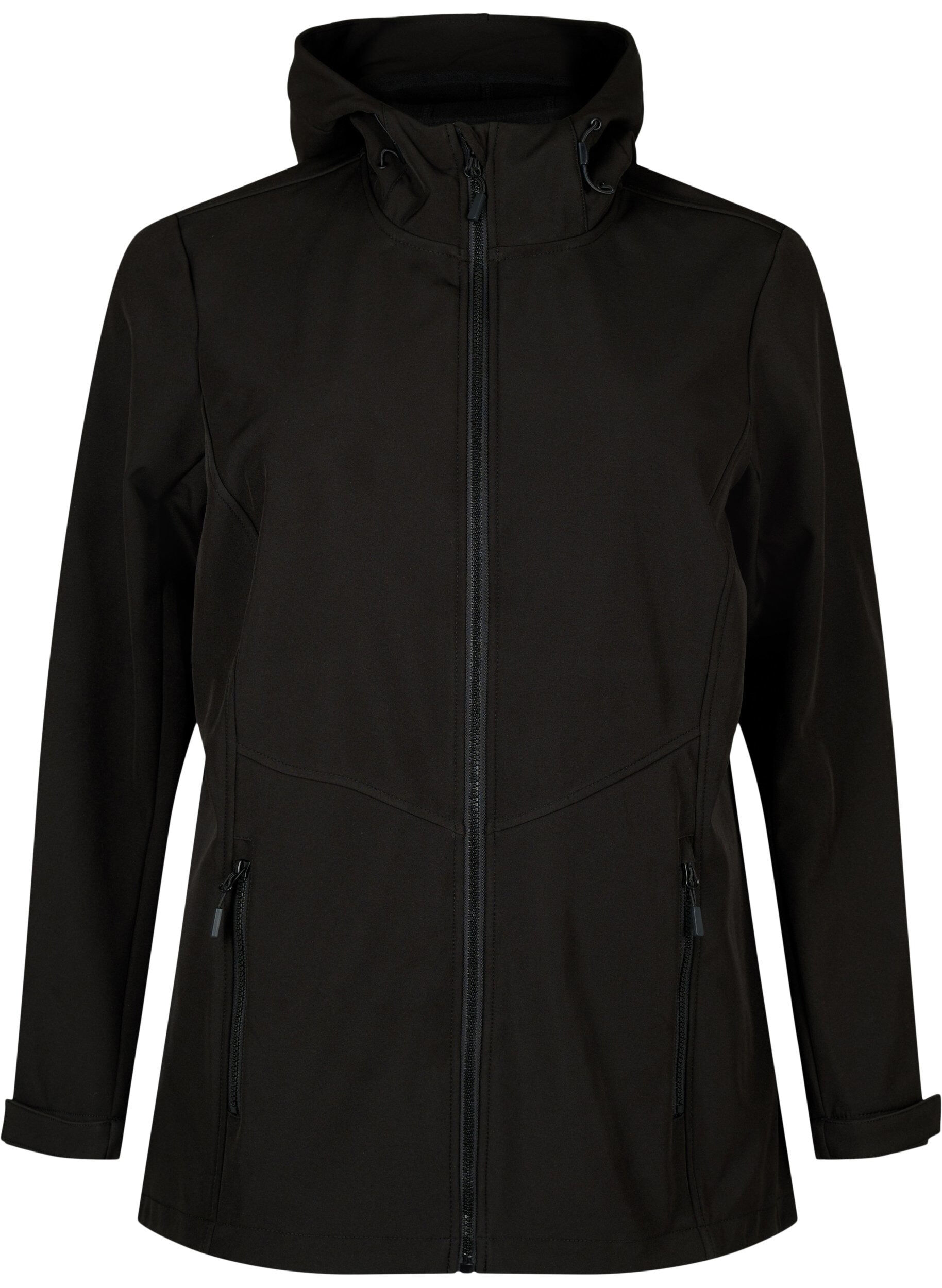 Zizzi Korte softshell jas met zakken, Black, Packshot image number 0