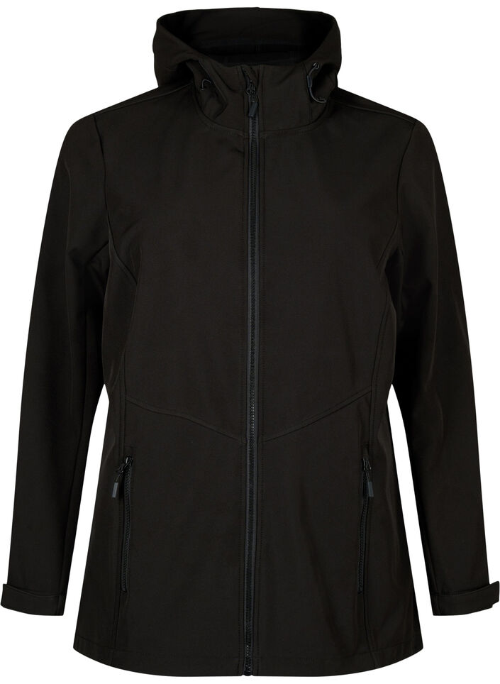 Korte softshell jas met zakken, Black, Packshot image number 0