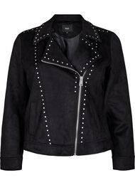 Imitatie suède bikerjack met studs, Zwart