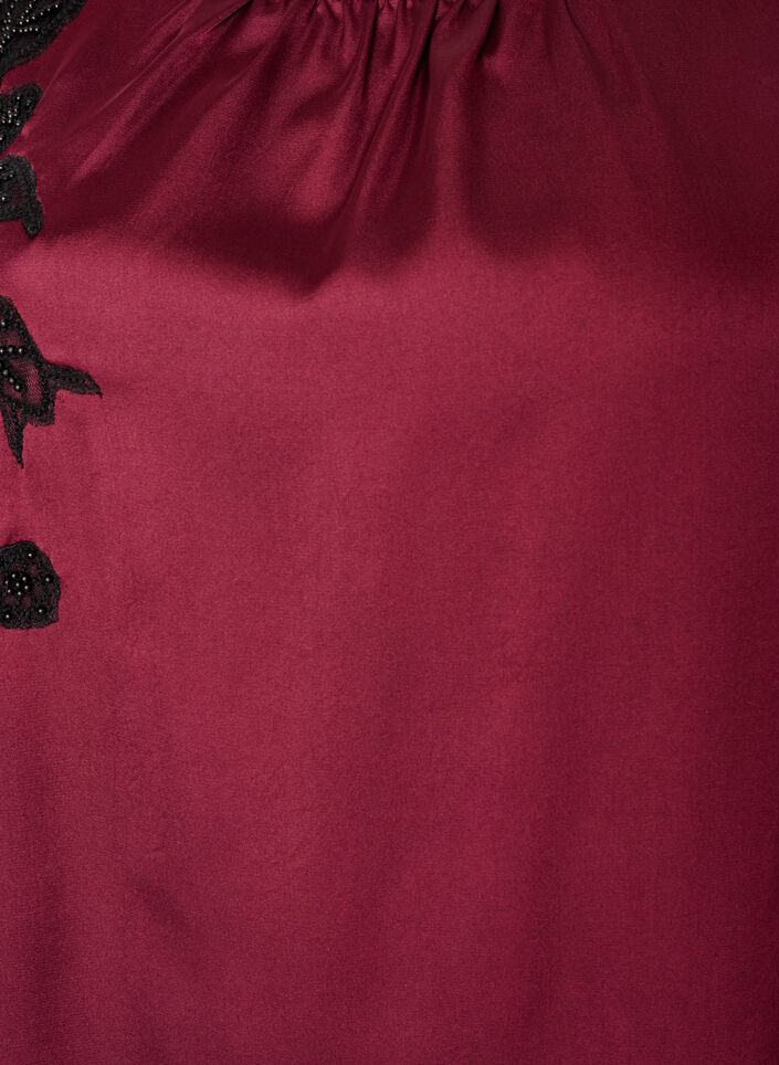 Satijnen blouse met kanten applicatie en parels, Rood, Packshot image number 2
