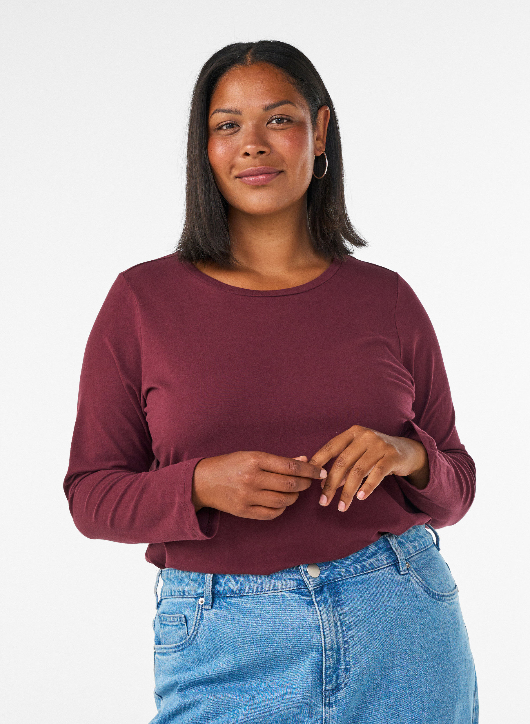 Basic jerseyblouse met lange mouwen, Rood, Model