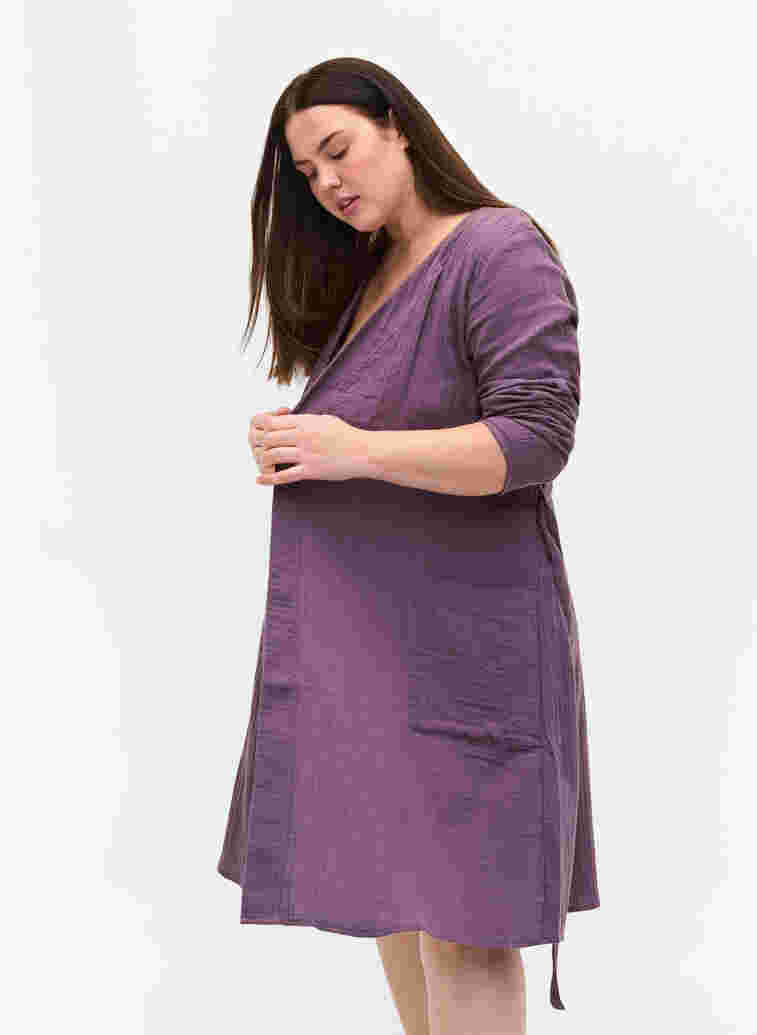 Katoenen badjas met striksluiting, Vintage Violet, Model image number 2
