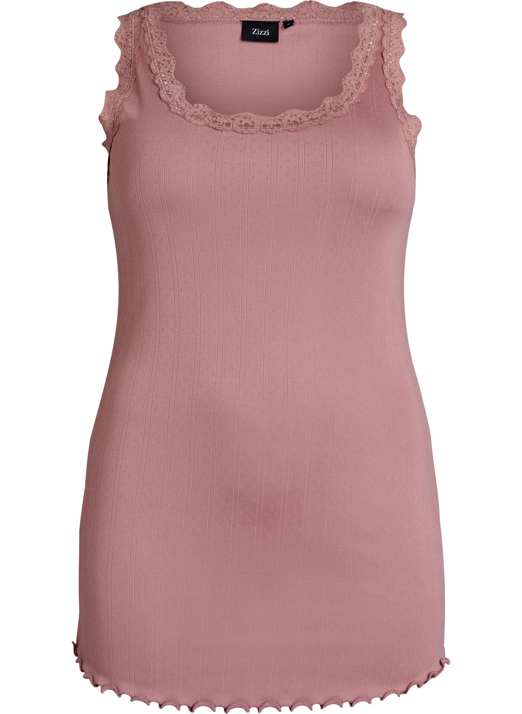 Zizzi Tanktop met kant en broderie anglaise, Roze, Packshot image number 0