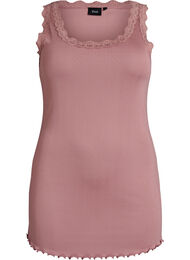 Tanktop met kant en broderie anglaise, Roze