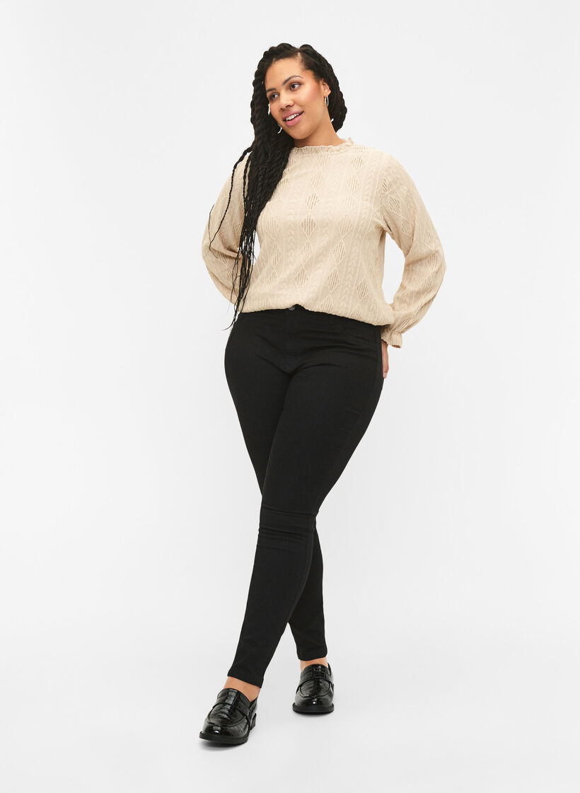 Blouse met ruches en ton-sur-ton-patroon, Sand, Model image number 2