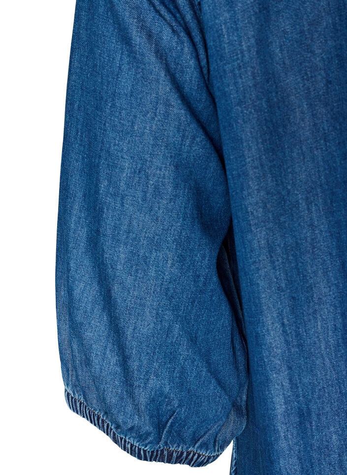 Denim maxi-jurk met gerimpelde lagen, Blauw, Packshot image number 3