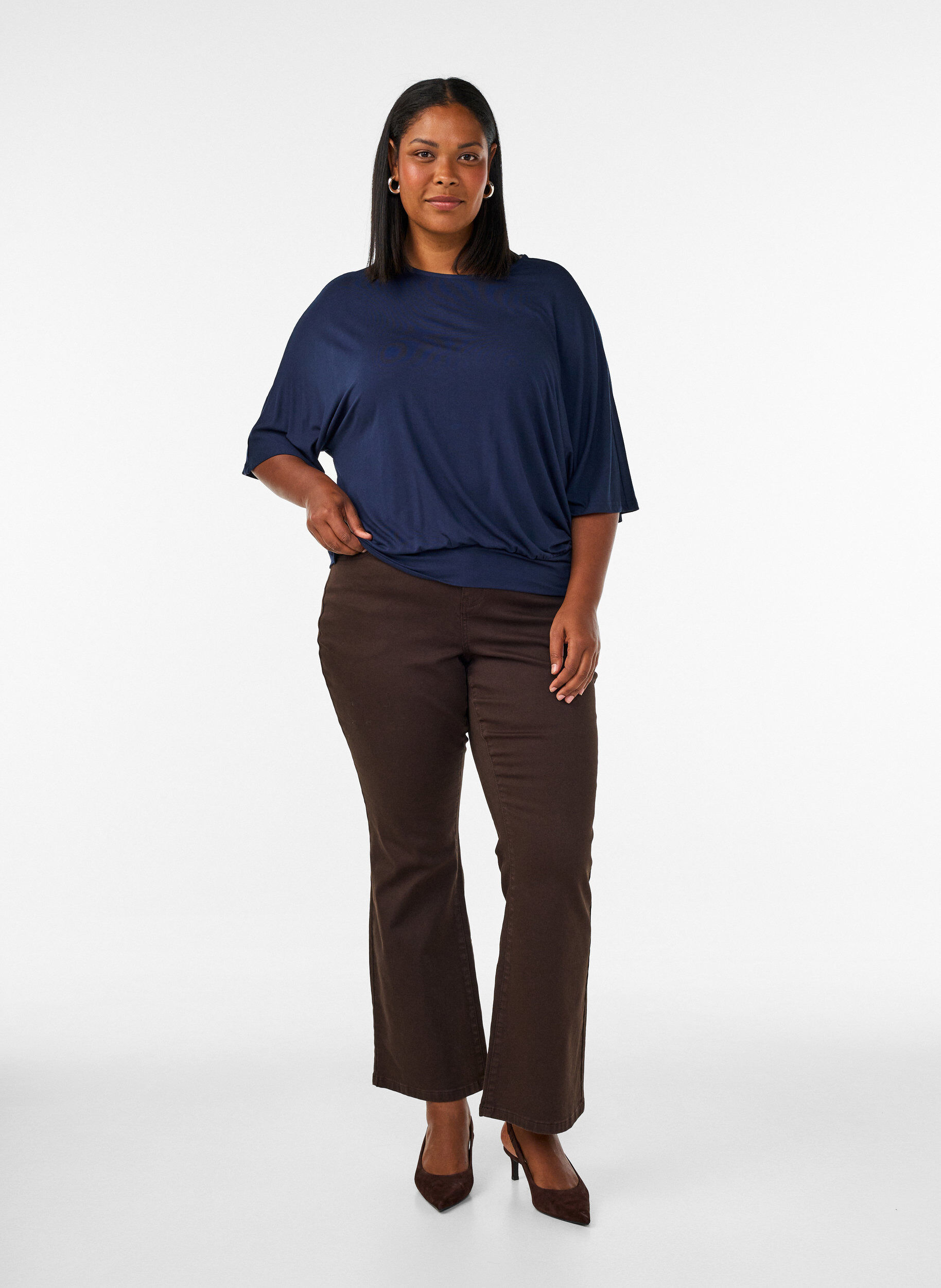 ZizziJersey blouse met halflange ballonmouwen, Blauw, Model image number 1