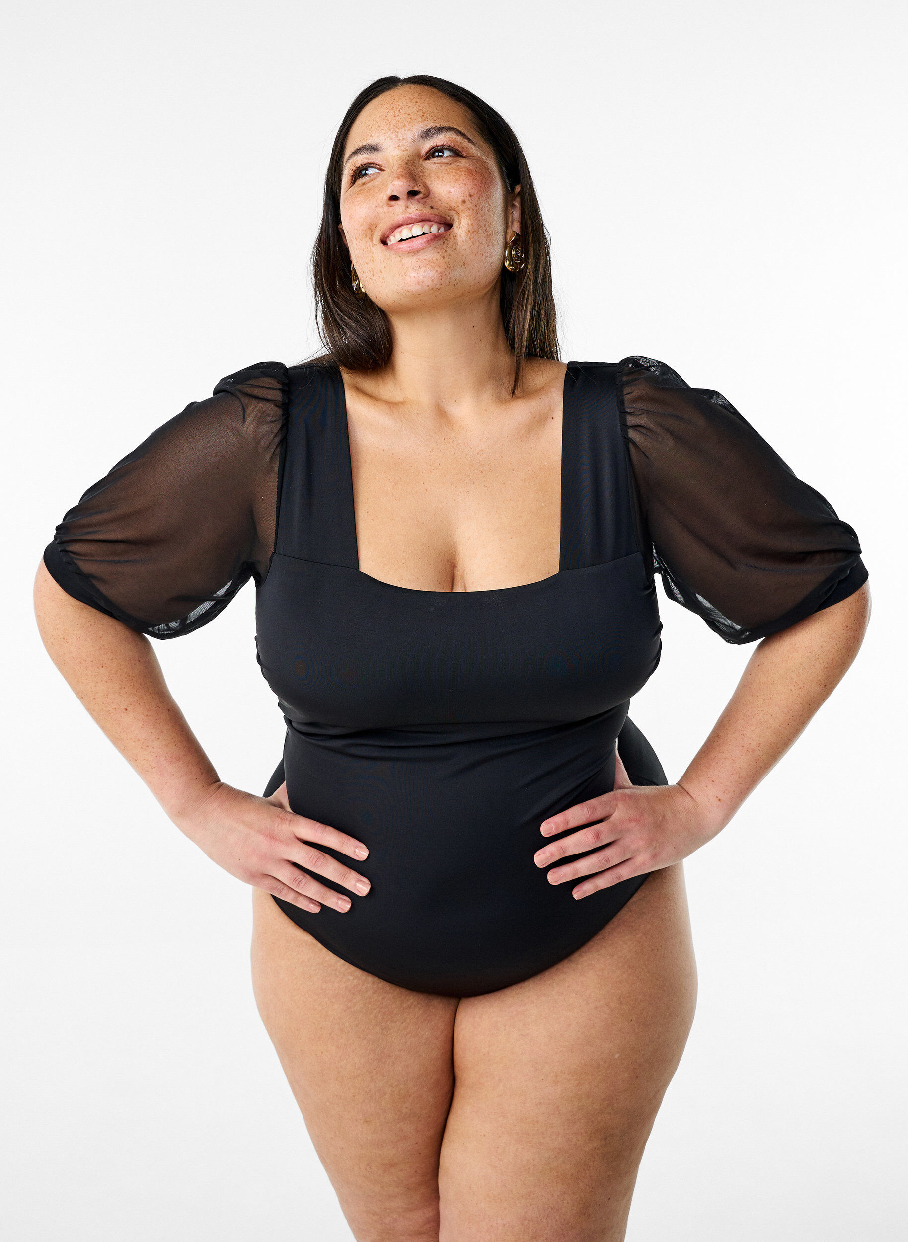 Zizzi Badpak met korte mesh mouwen, Black, Model image number 0