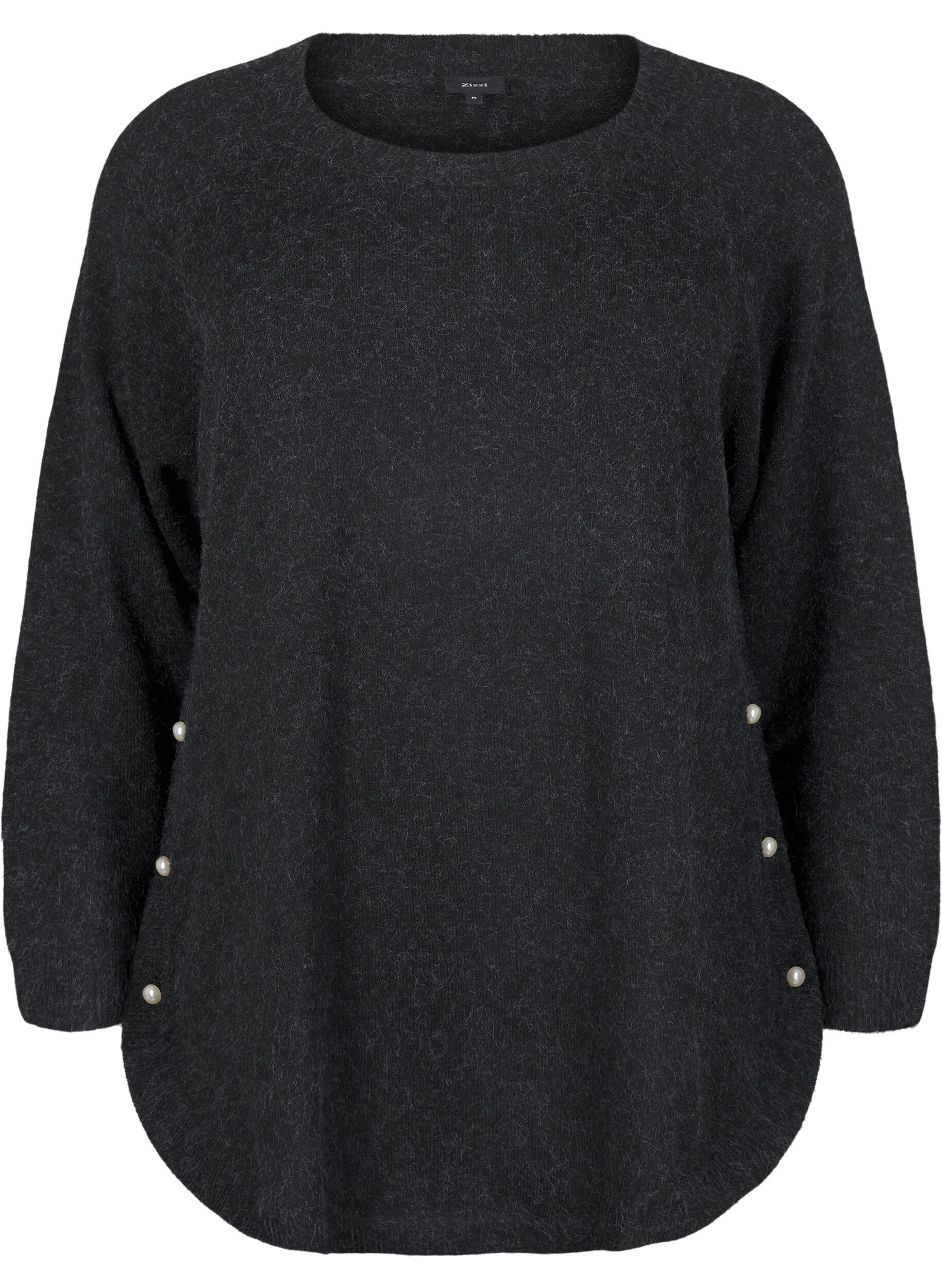 Zizzi Gebreide blouse met kralen, Dark Grey Melange, Packshot image number 0