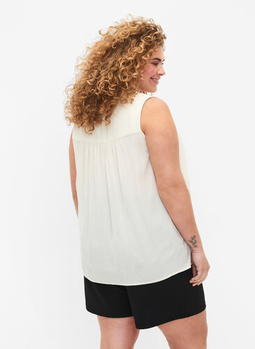 Mouwloze viscose blouse met gehaakt detail, Bone White, Model image number 1